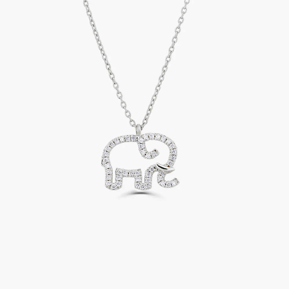 925 Silver Diamond Elephant Charm Necklace