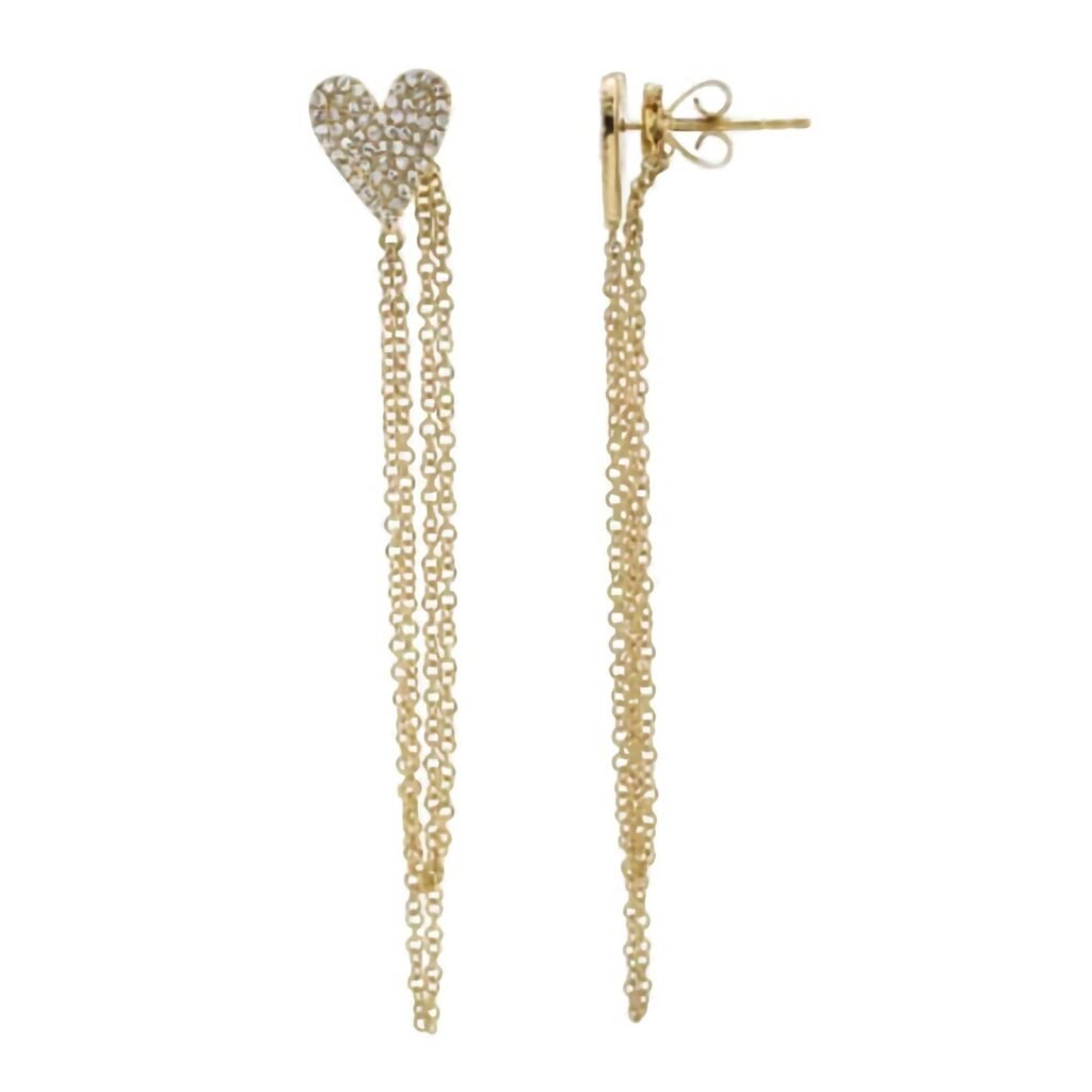 925 Silver Diamond Elongated Heart Chain Earrings