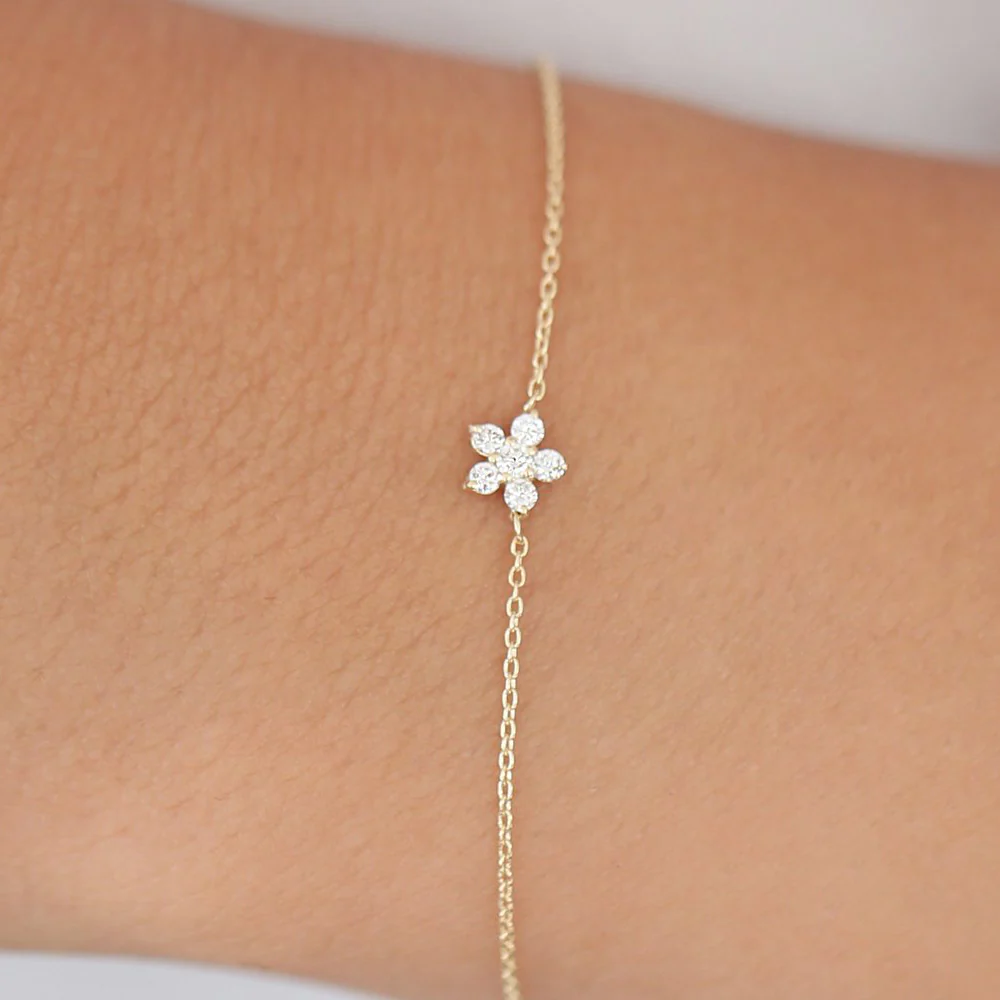 925 Silver Diamond Flower Charm Bracelet