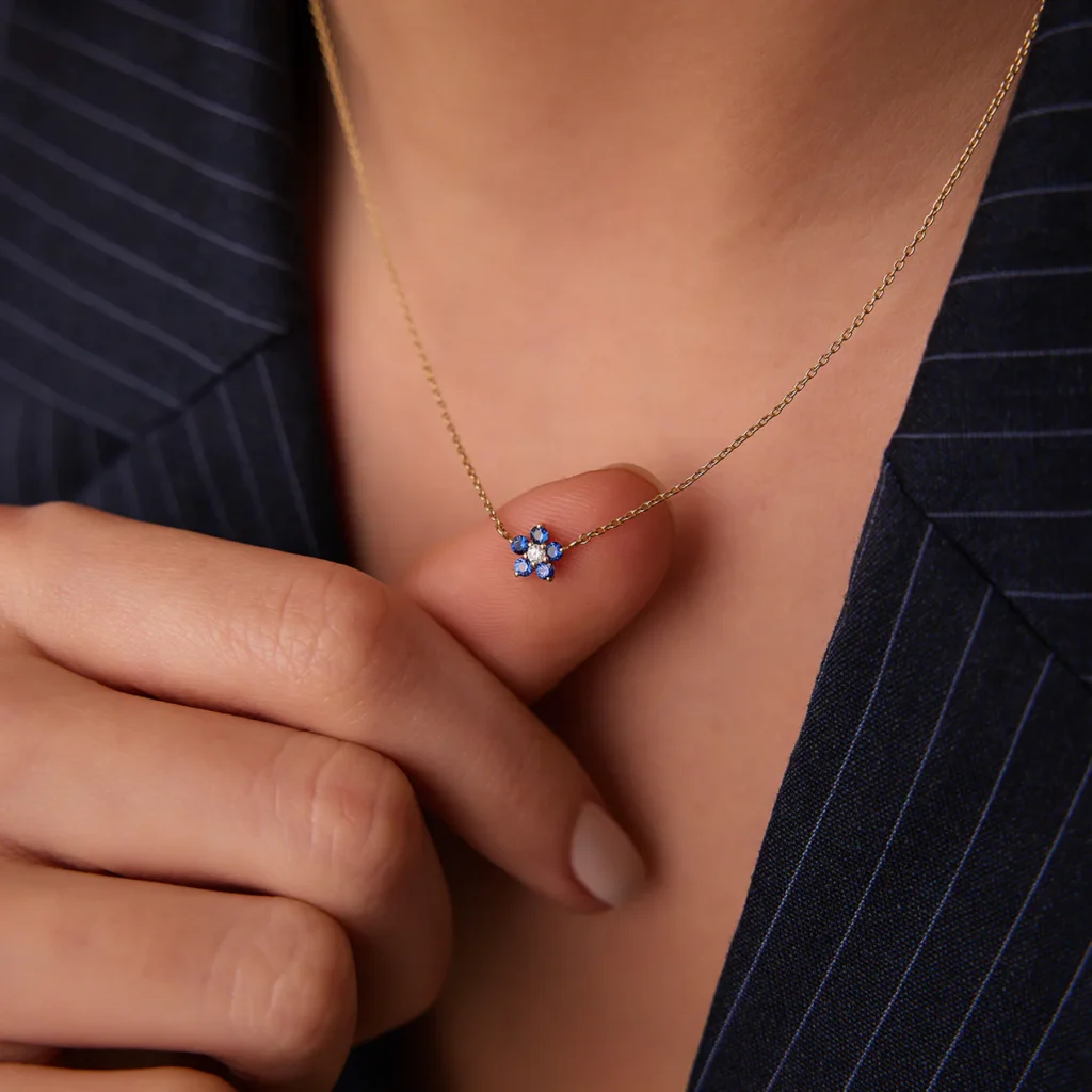 925 Silver Diamond Flower Charm Necklace