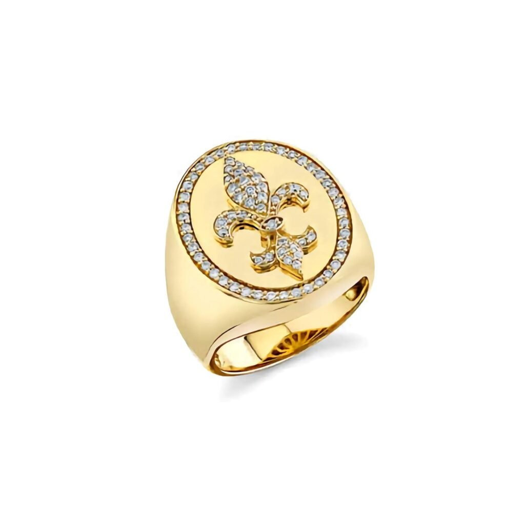 925 Silver Diamond Large Fleur de Lis Signet Ring