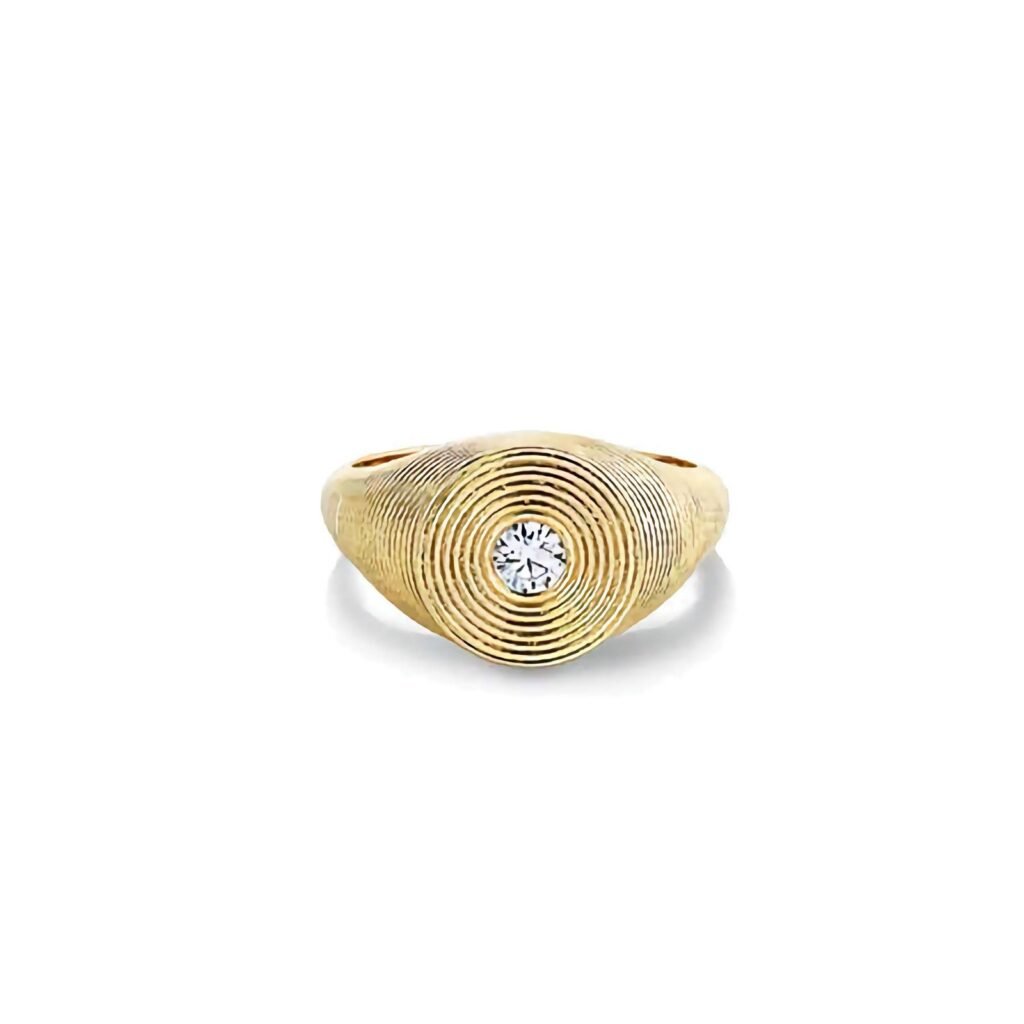 925 Silver Diamond Large Fluted Signet Ring