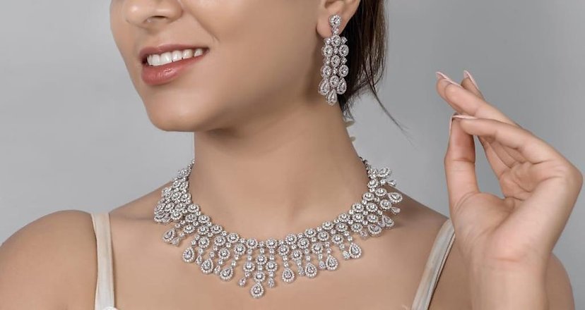 925 Silver Diamond Necklace Set