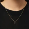 925 Silver Diamond Necklace showcasing thick gold plating finish