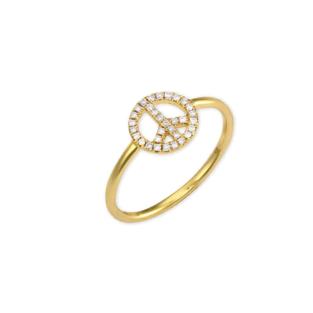 925 Silver Diamond Peace Sign Ring