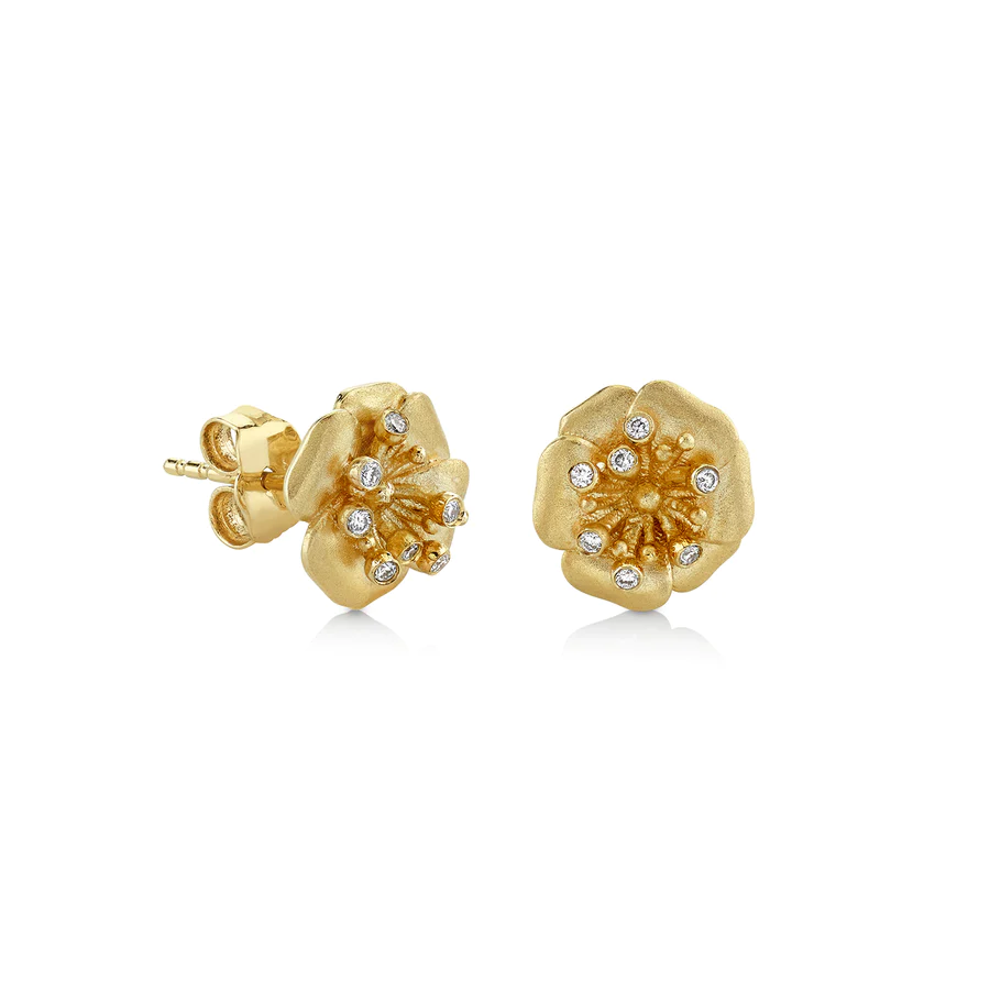 925 Silver Diamond Peony Stud