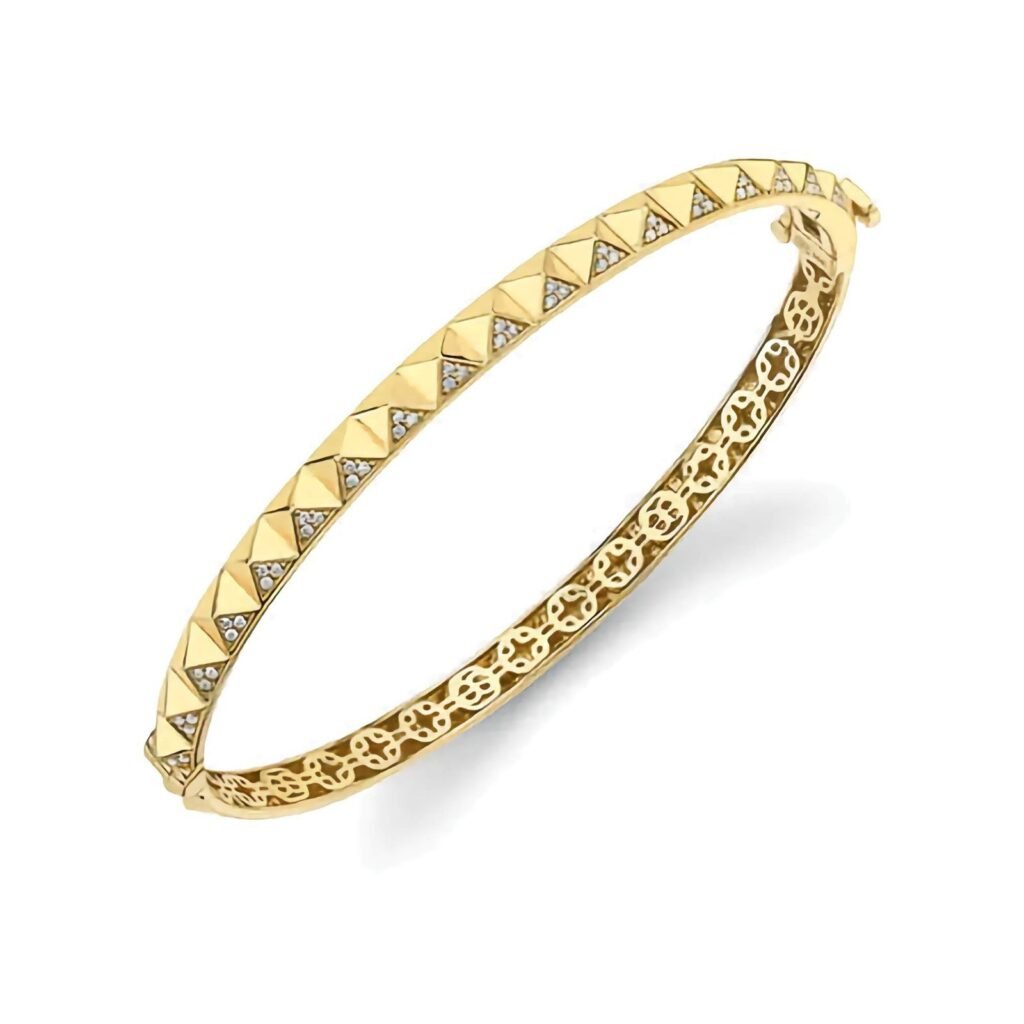 925 Silver Diamond Pyramid Spike Hinge Bangle