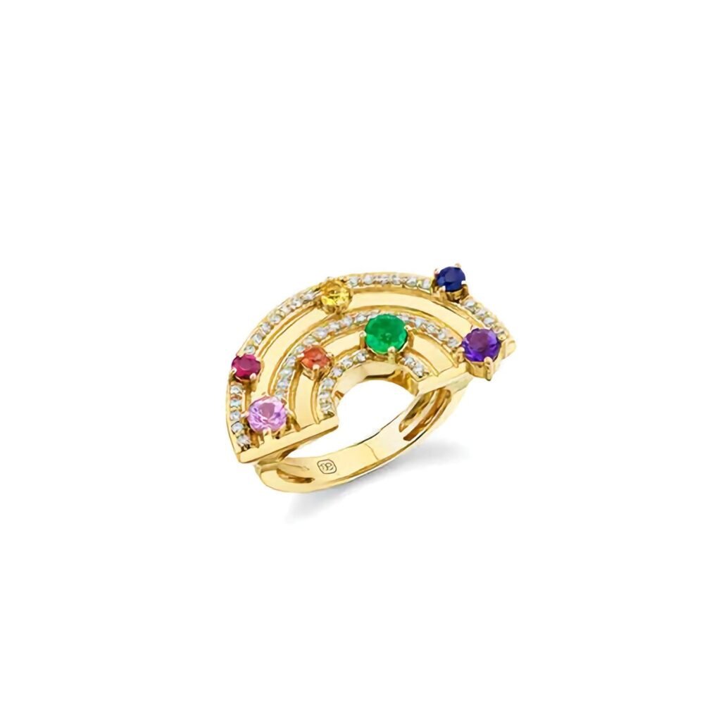 925 Silver Diamond Rainbow Block Signet Ring