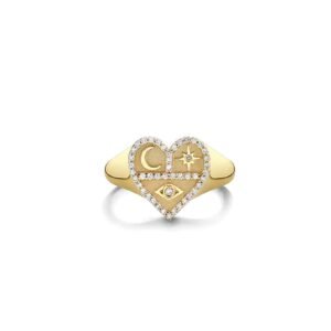 925 Silver Diamond Small Heart Signet Ring