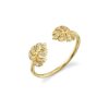 Tiny monstera leaf ring with pave CZ diamond stones