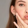 Diamond-inspired CZ-accented monstera leaf stud earring