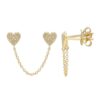 Double heart chain earring in 925 sterling silver with gold plating