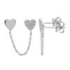 Double heart chain earring in 925 sterling silver with thick gold plating