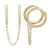 Double huggie earrings with a delicate chain connection