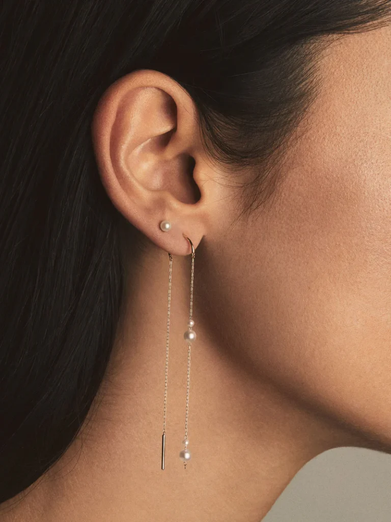 925 Silver Double Pearl Long Threader Earrings