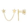 925 Silver Double Star Pave Chain Earring with celestial design