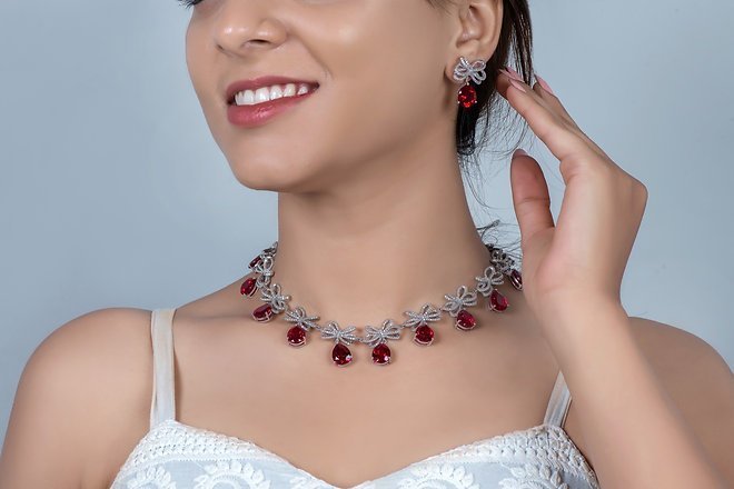 925 Silver Drop Ruby Necklace
