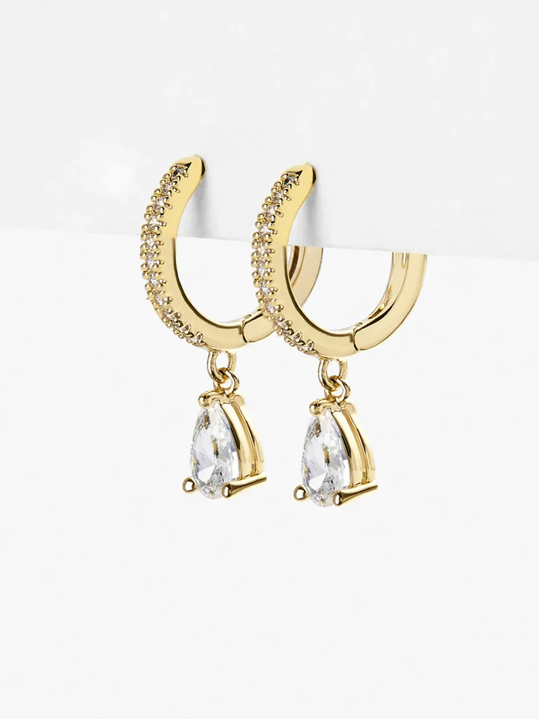 925 Silver Elise Pear Diamond Hoops