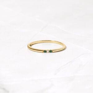 925 Silver Emerald 3 Stone Diamond Ring