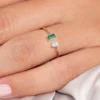 925 Silver Emerald and Diamond Cuff Ring