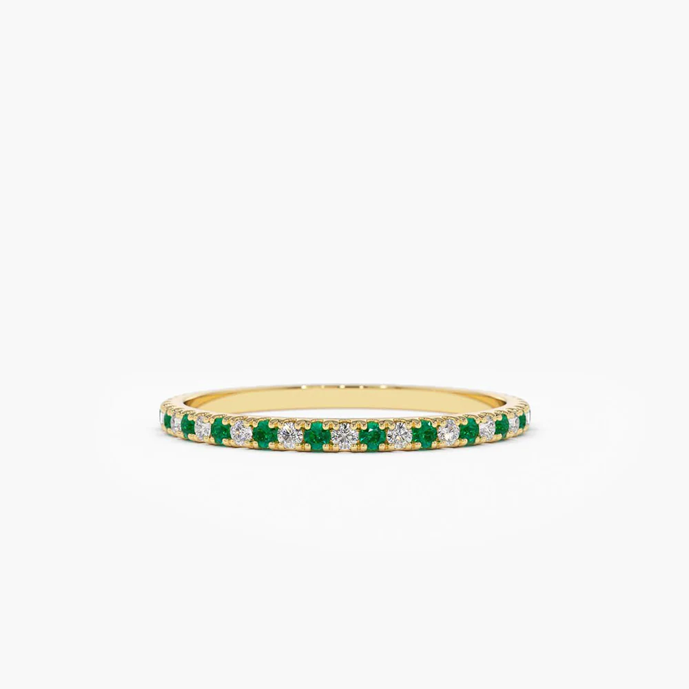 925 Silver Emerald and Diamond Eternity Ring