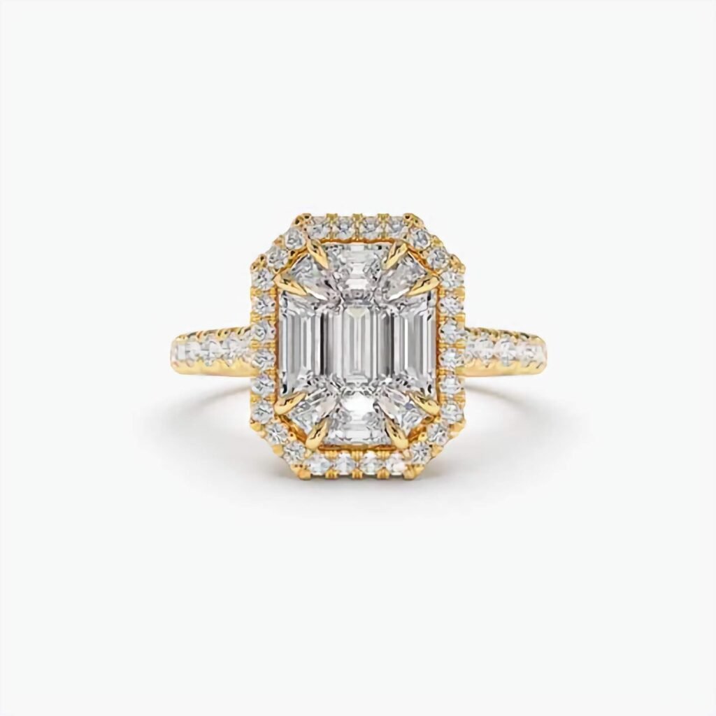 925 Silver Emerald Cut Illusion Halo Setting Solitaire Engagement Ring
