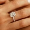 925 sterling silver engagement ring with emerald cut CZ stone