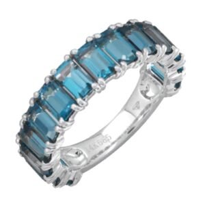 925 Silver Emerald Cut London Blue Topaz Eternity Band