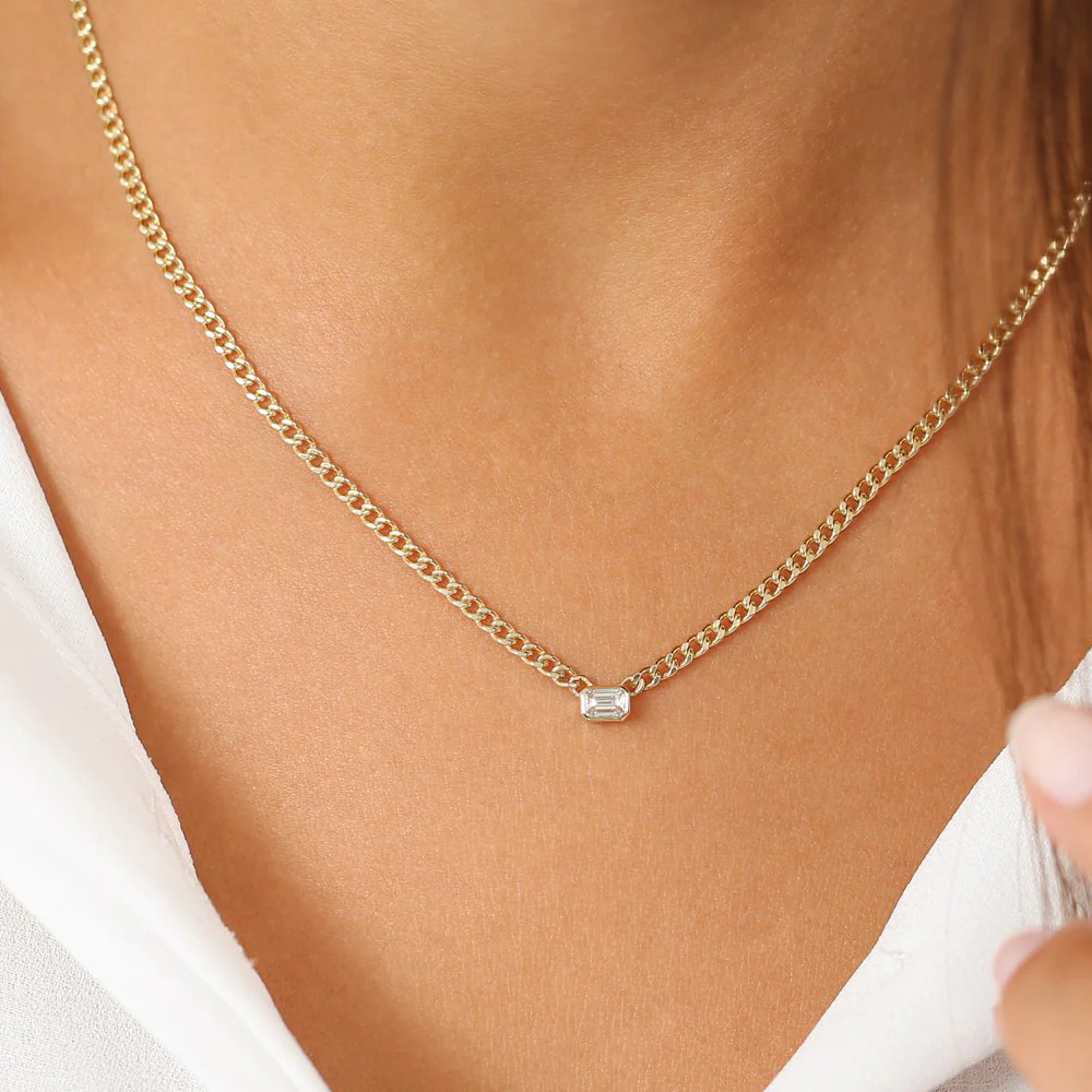 925 Silver Emerald Diamond Necklace