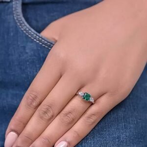 925 Silver Emerald Engagement Ring
