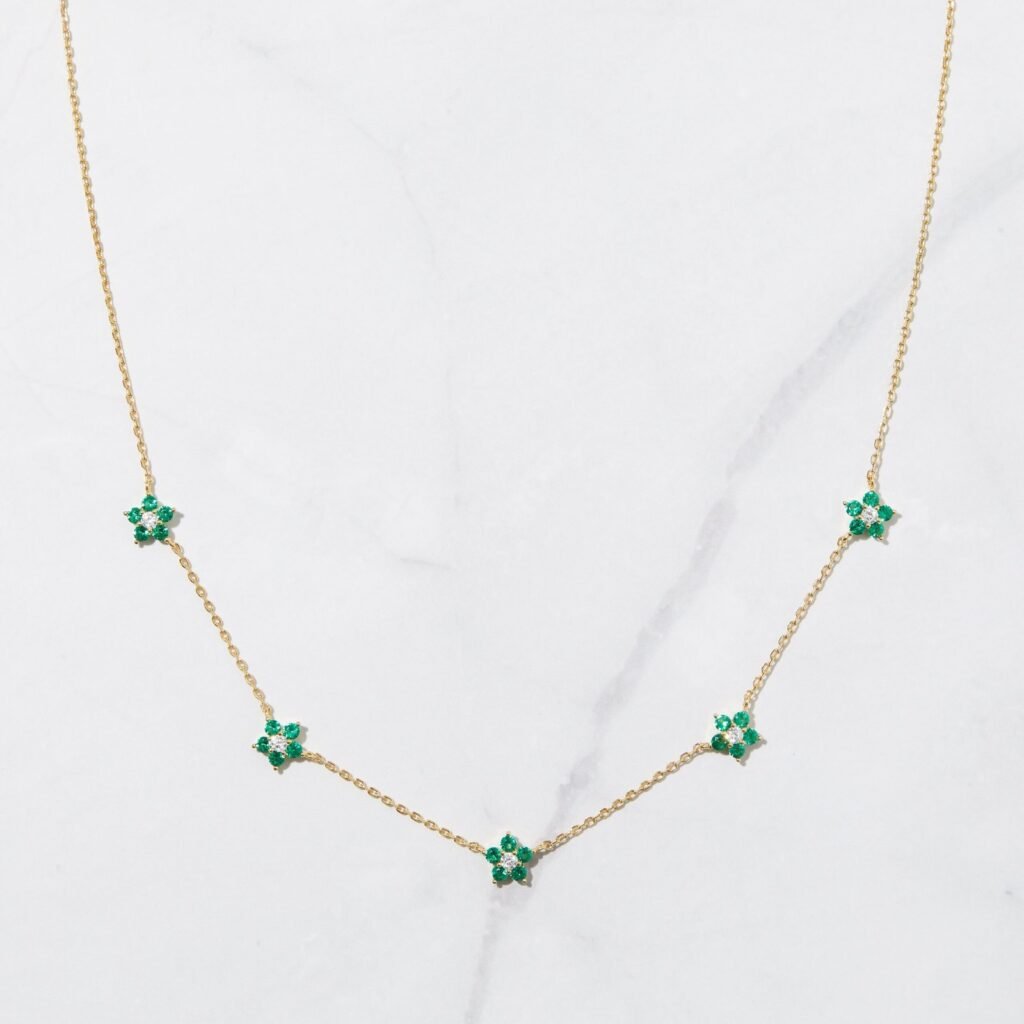 925 Silver Emerald Flower Necklace