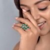 925 Silver Emerald Ring with vivid green centre stone and clear accents