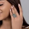 Emerald stone ring in 925 sterling silver with pave clear accents