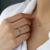 925 Silver Emerald Ring with Halo Diamonds - Image 2