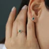 925 Silver Emerald Ring with Halo Diamonds - Image 3