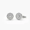 Floral design diamond studs with a polished silver finish