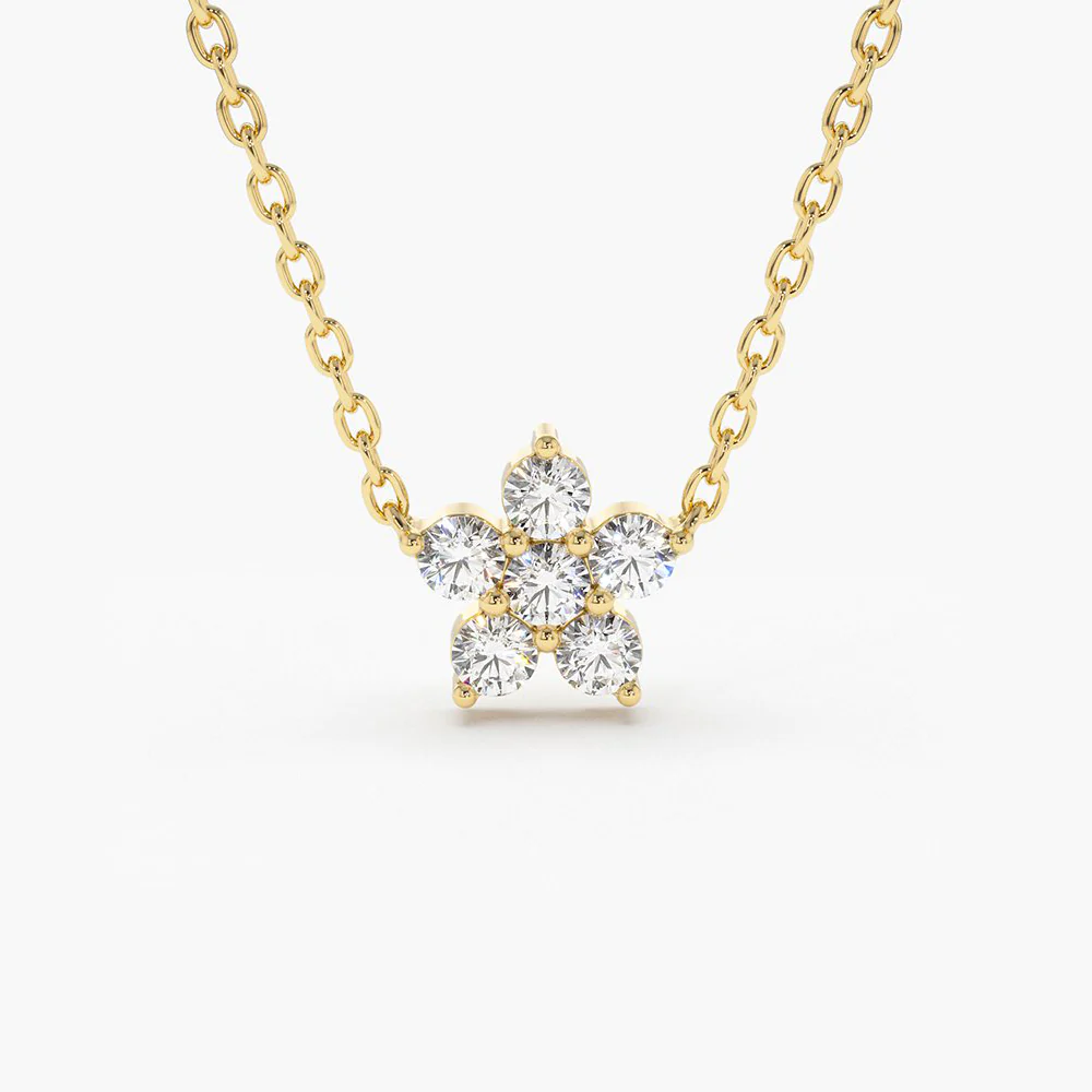 925 Silver Flower Charm Diamond Necklace