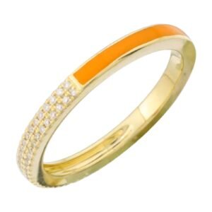 925 Silver Half Enamel Half Pave Stacking Ring