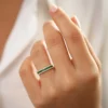 Square emerald stone ring with polished gold plating