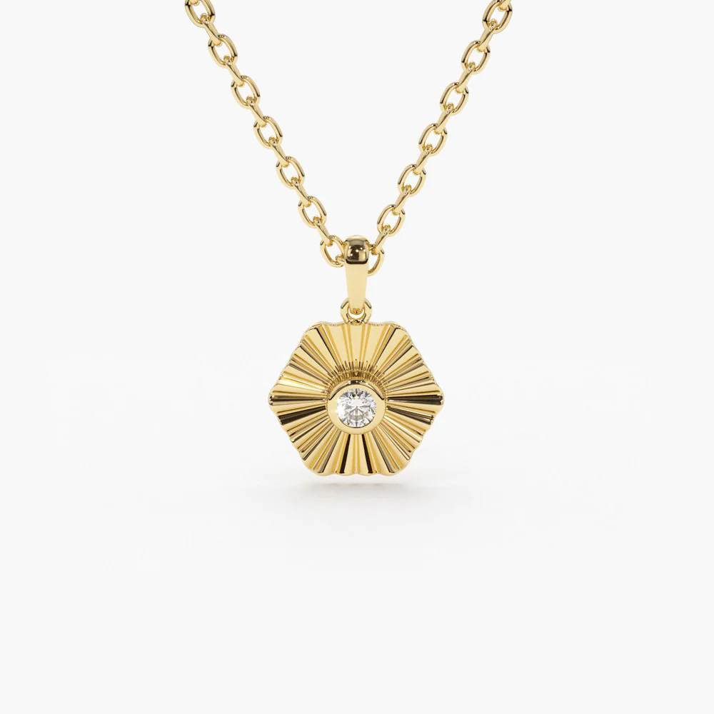 925 Silver Hexagon Diamond Disc Ray Necklace