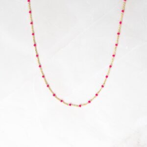 925 Silver Hot Pink Enamel Beaded Necklace