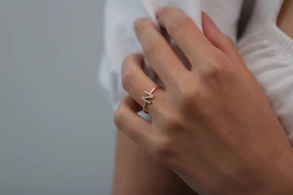 925 Silver Initial Letter Diamond Ring