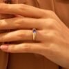 Hypoallergenic sterling silver ring with refined tanzanite-inspired design