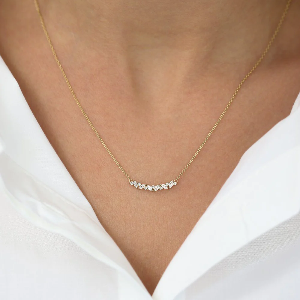 925 Silver Marquise and Round Diamond Necklace