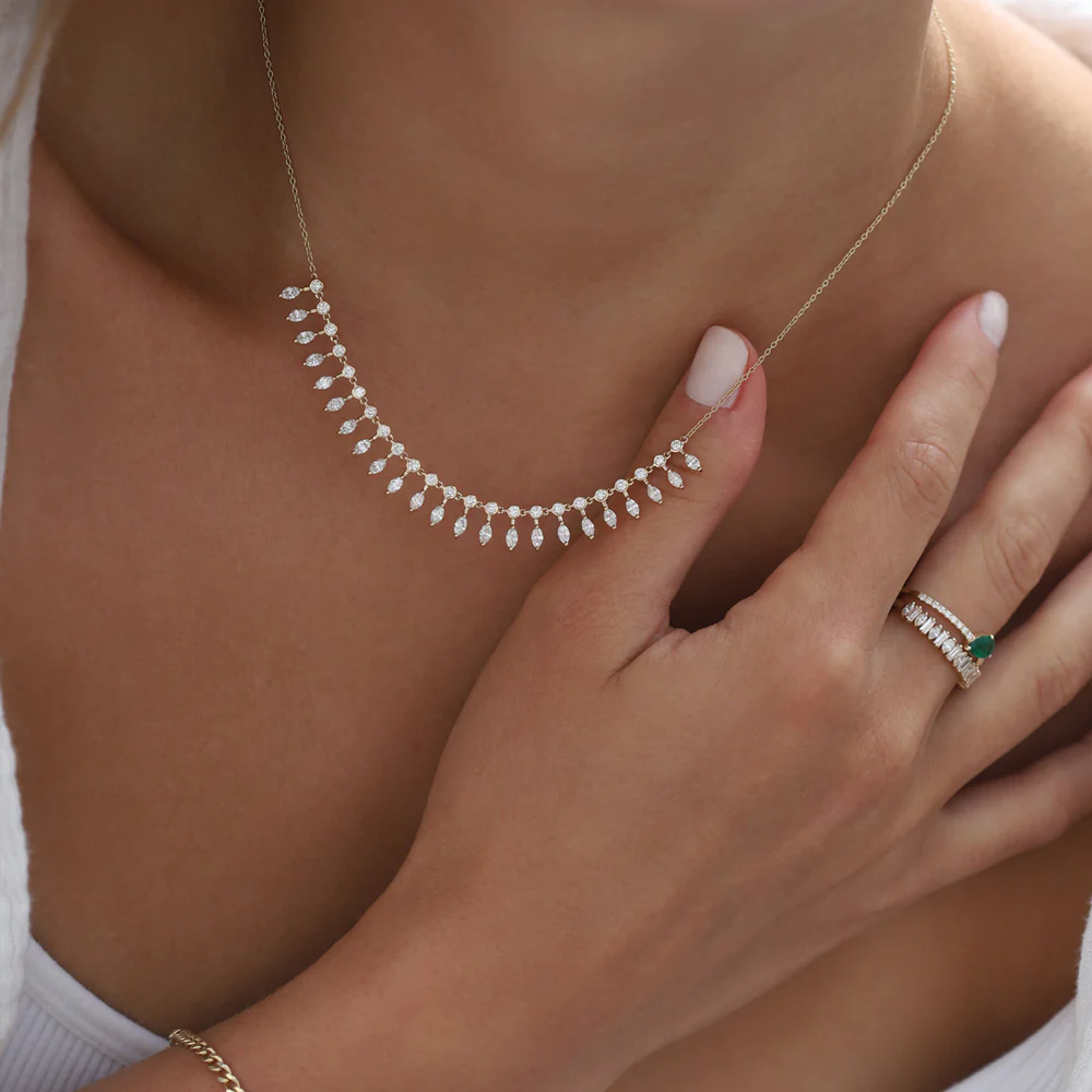 925 Silver Marquise and Round Diamond Piece Necklace
