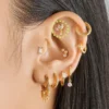 Gold-plated sterling silver dangle stud with marquise-cut stone