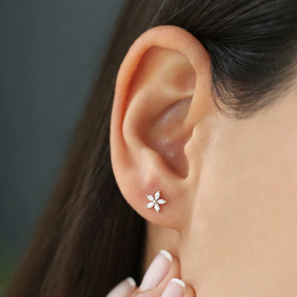 925 Silver Marquise Diamond Floral Studs