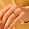 925 Silver Minimalist Garnet Oval Ring - Image 3