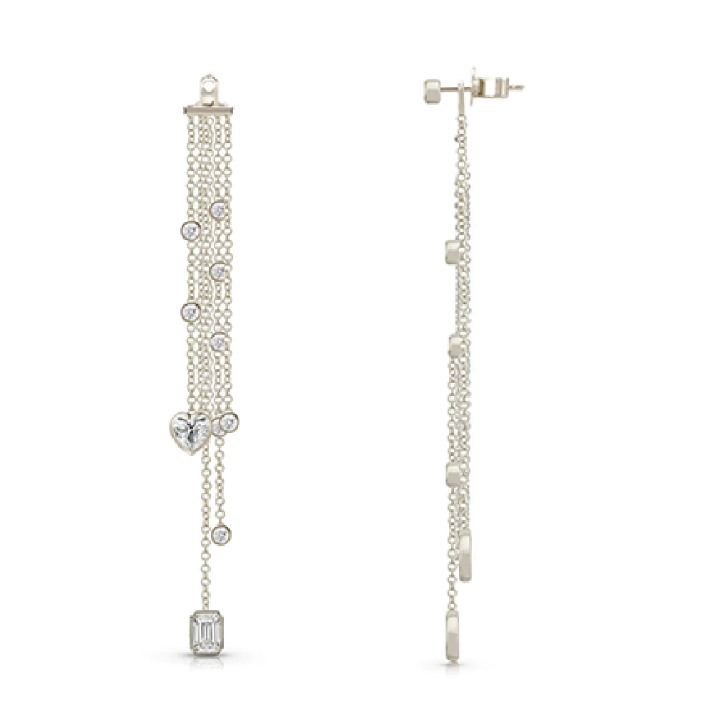 925 Silver Mixed Shape Bezels Diamond Tassel Earring