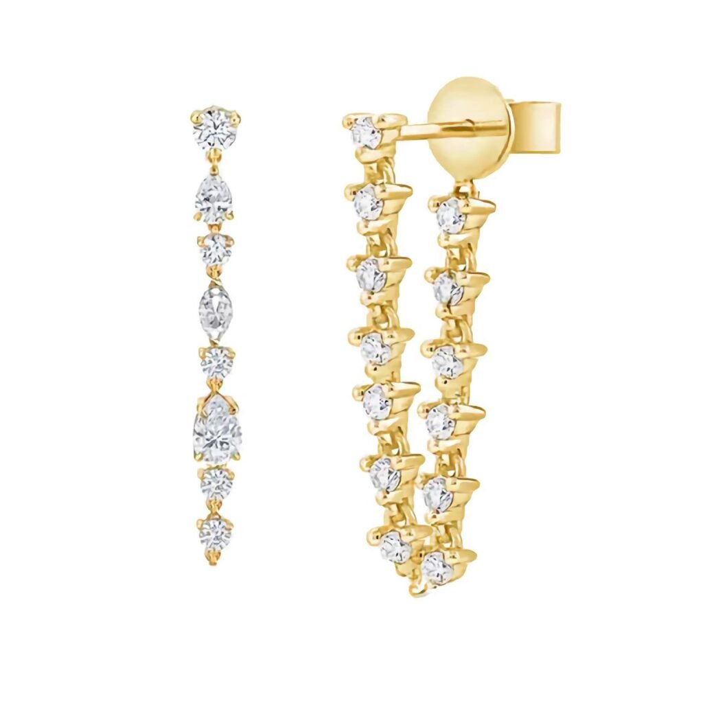 925 Silver Mixed Shapes Stud Statement Drop Chain Earrings